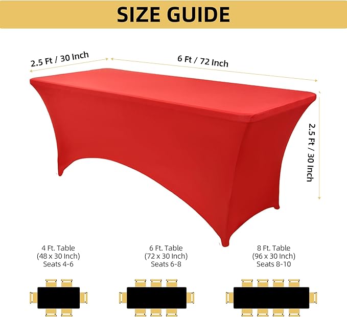 6-Pack 6ft Red Spandex Table Covers - Image 4