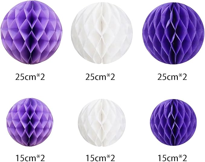 ZOOYOO 12Pcs 6" 10" Honeycomb Balls Decorations Hanging Tissue Paper Pom Poms - Image 2