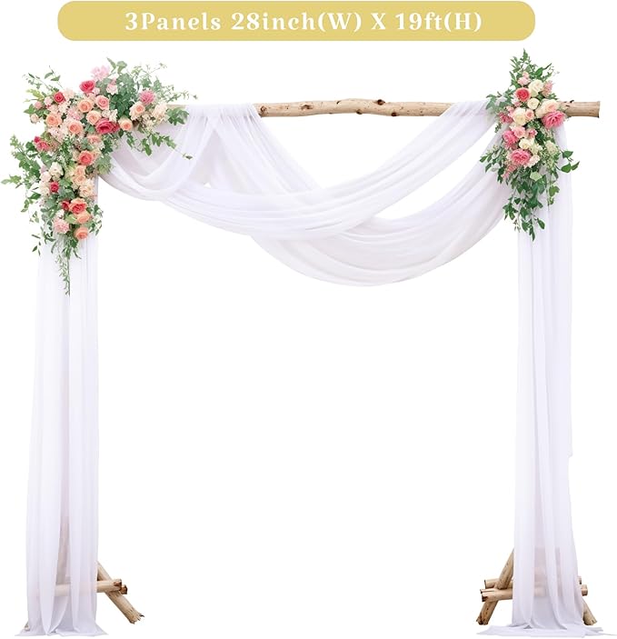 3 Panels Wedding Arch Draping Fabric White Sheer Backdrop Curtain Arch Drape - Image 5