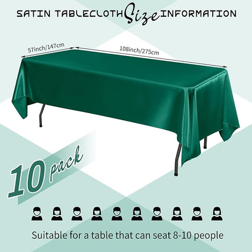 10 Packs Satin Tablecloth 57 x 108 Inch Dark Green Rectangular Table Cloth Silk - Image 2
