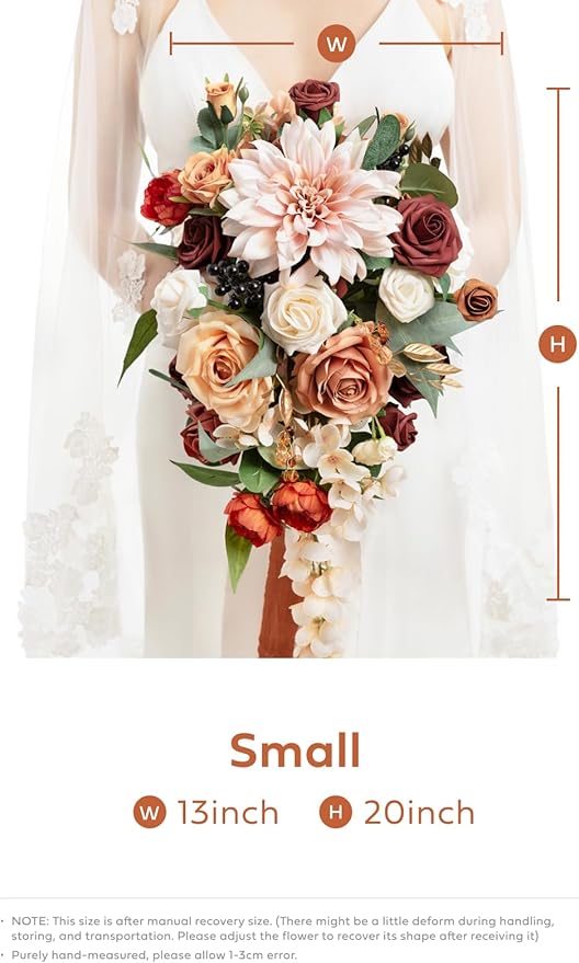Ling's moment Terracotta Bridal Bouquet Cascading, 13 Inch Bride Bouquets - Image 11