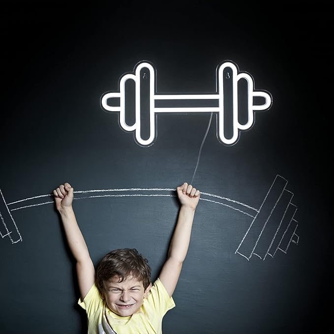 Lucunstar Gym Neon Sign, Barbell Dumbbell Shaped Neon signs White Neon Lights - Image 5