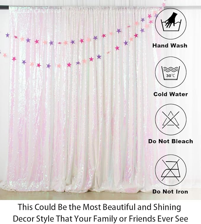 ShinyBeauty Iridescent White Sequin Backdrop 20X10FT Glitter Fabric Backdrop - Image 5