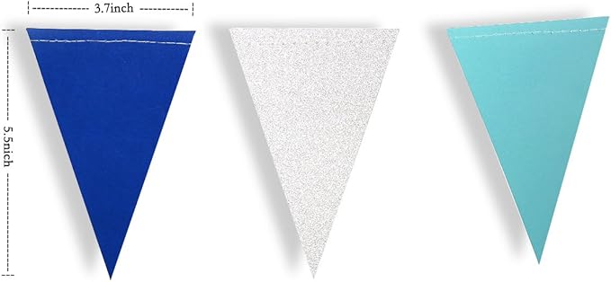 30 Ft Navy Blue Silver Pennant Banner Royal Blue Hanging Paper Triangle Bunting - Image 2