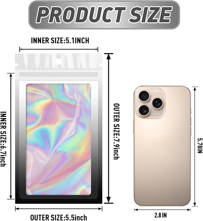 Funfery 100 Pack Gradient Holographic Bags, Resealable Bags - Image 2