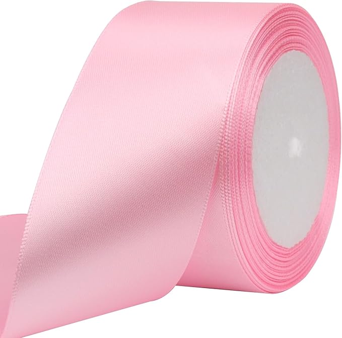 Pink Solid Satin Ribbon 2 Inch 25 Yards Solid Polyester Fabric Ribbon by Riunbb