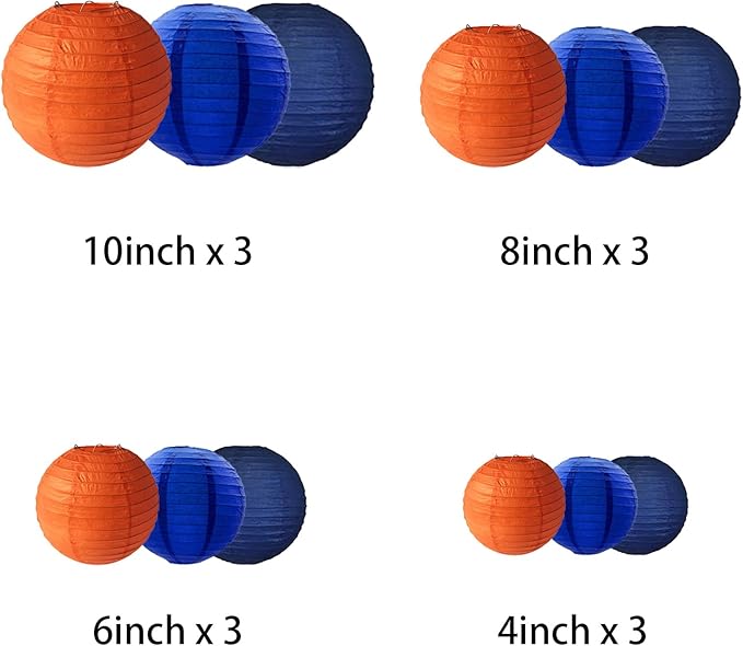 Blue Orange Paper Lanterns Decorative, Chinese/Japanese Hanging Round Paper - Image 2