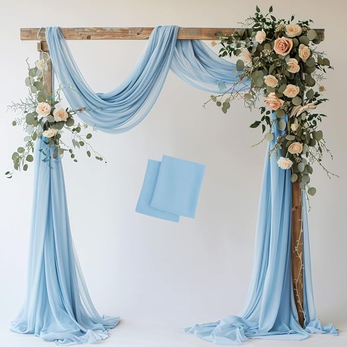 Wedding Arch Draping Fabric 2 Panels 28.7" x 20FT Baby Blue Sheer Chiffon by Xiomot