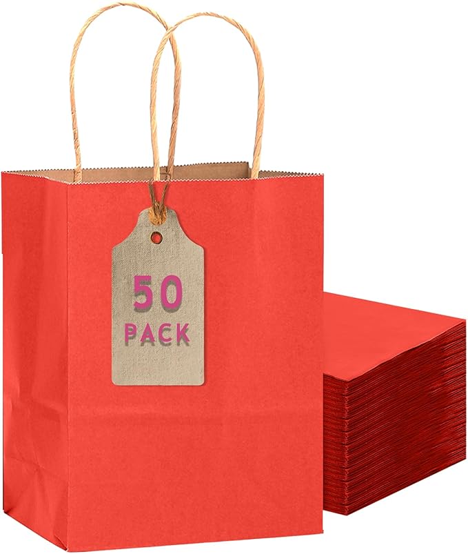 qiqee 50-Packs Kraft Red Paper Gift Bags by Qiqee
