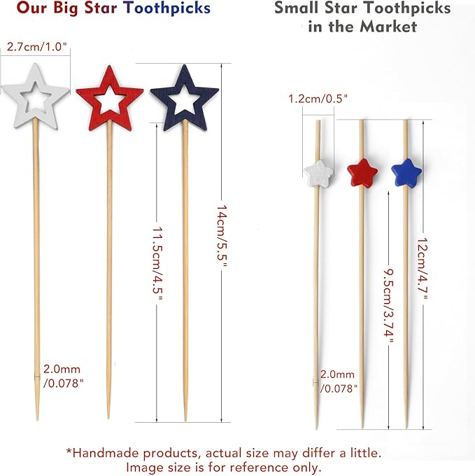 Minisland Mixed Red Blue White Star Cocktail Picks, 5.5 Inch Long Bamboo Fancy - Image 2