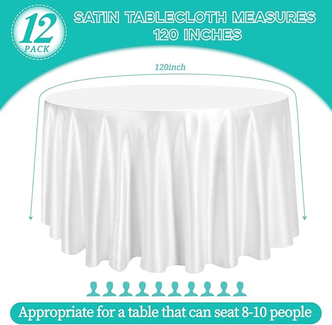12 Pack 120 Inch White Satin Tablecloth - Image 2