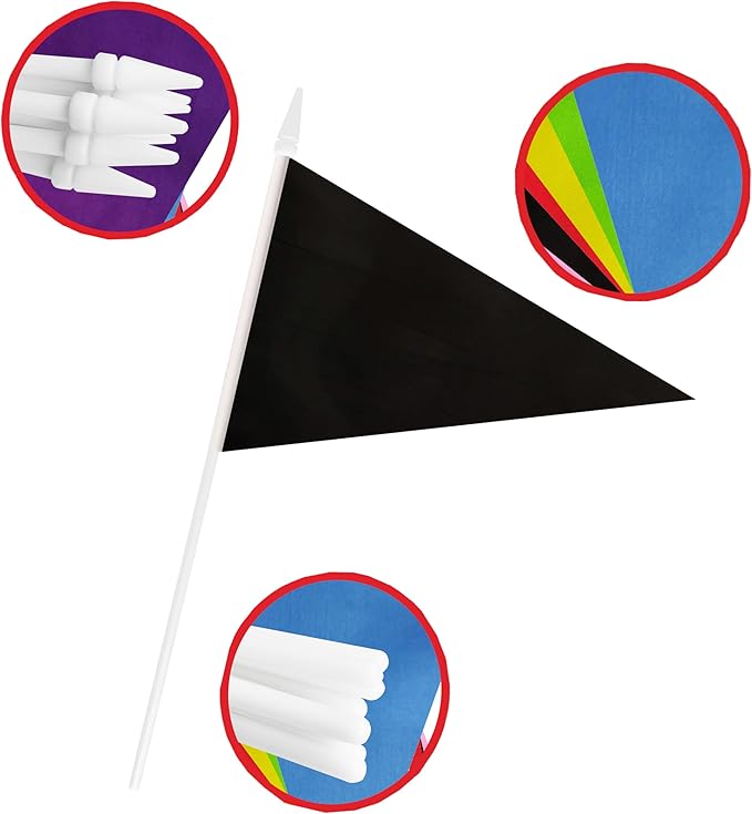 12 Pack Black Pennant Flags Small Mini Hand Held Solid Color Pennant On Sticks - Image 5