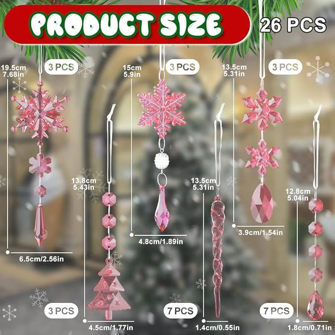 Lanpn 26 Pcs Christmas Ornaments Crystal Christmas Tree Decoration, Hanging - Image 3