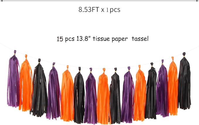 Black-Purple Orange Halloween Party-Decorations Tassel-Garland - Image 2