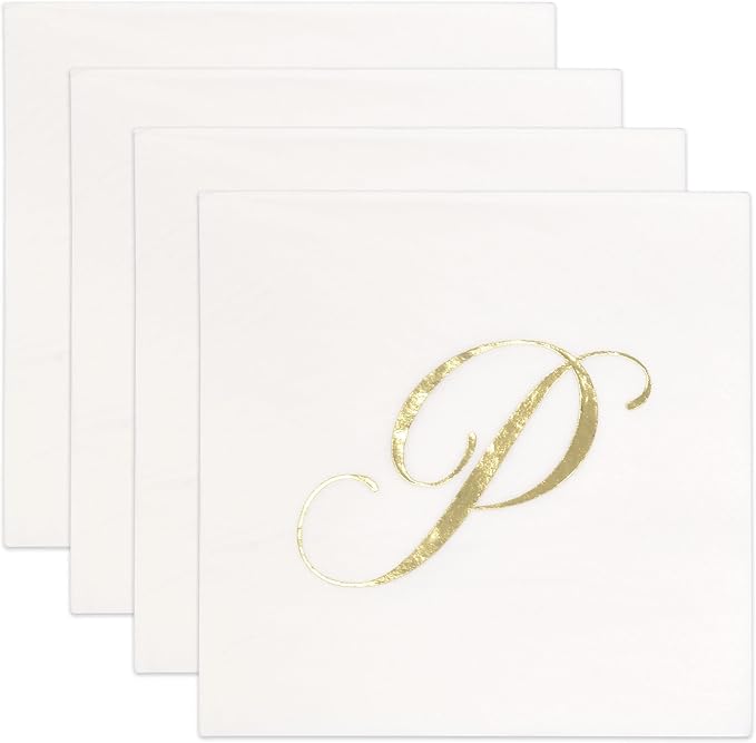 Gift Boutique - 100 Gold Monogram Cocktail Napkins Letter P Disposable Paper - Image 6