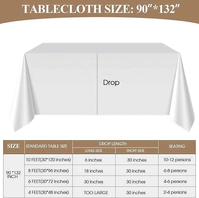 Rectangle Tablecloths 90x132 Inch 8 Pack White Tablecloth Washable Decorative - Image 6