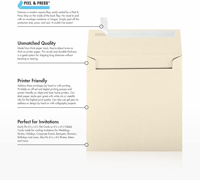 LUXPaper Square Invitation Envelopes | Peel & Press | 6 1/2" x 6 1/2" | Natural - Image 9