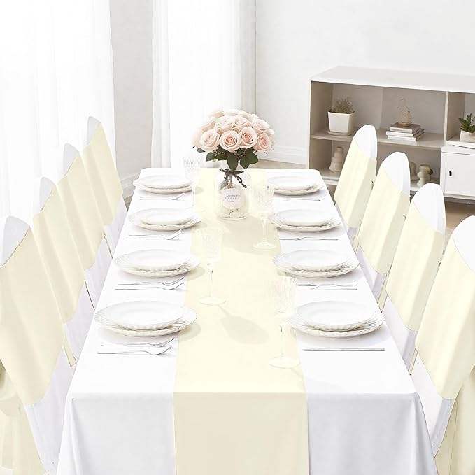 SHEJIZE 2 Pack White Satin Table Runner 12x108 Inches Long, Bright Silky Smooth - Image 2
