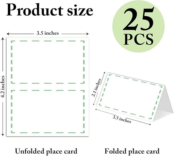 25 Pack Green Lines Place Cards, Editable Name Cards - Image 2