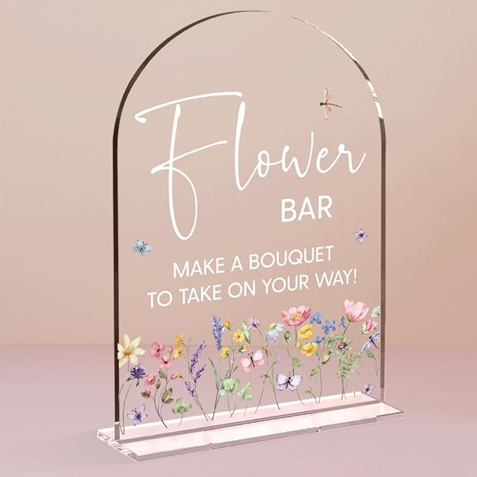 Flower Bar Sign Wedding Decor Clear Acrylic Table Sign by Unknown