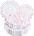 COLOSUS 150pcs Disposable Pink and White Stripped Plastic Plates and Silverware by COLOSUS