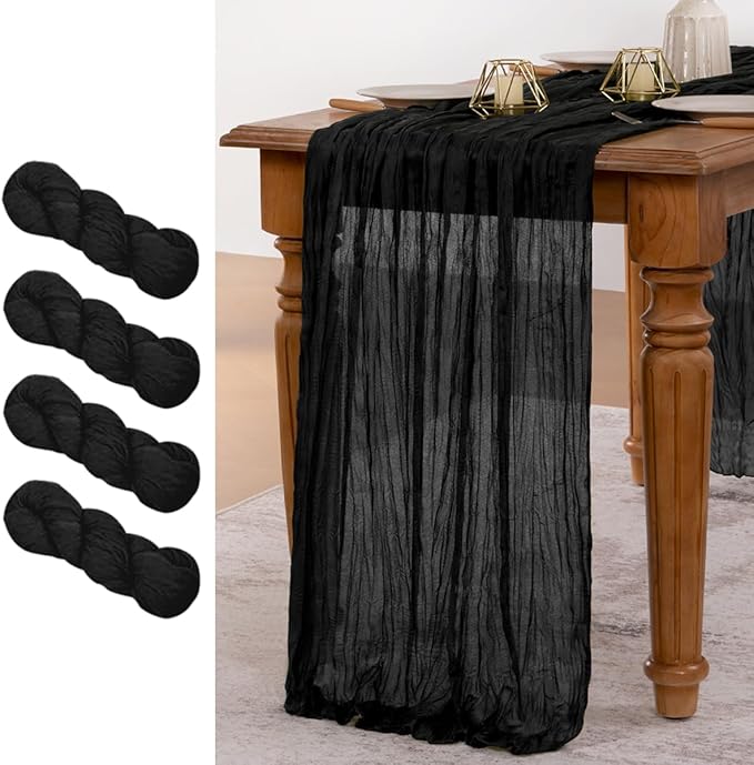 MLMW 4 Pack Halloween Table Runner Cheesecloth Black Boho Gauze Cheese Cloth by MLMW