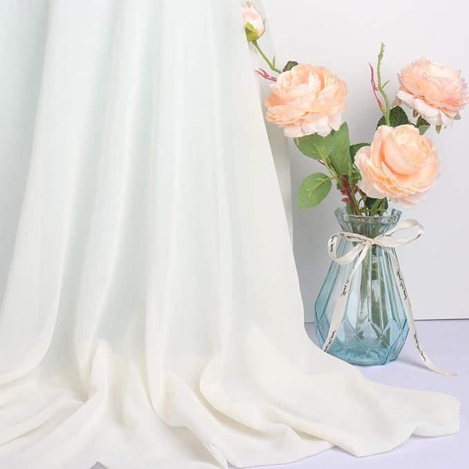 DUOBAO Ivory Ceiling Drapes Sheer Backdrop Curtains 6 Panels 5ftx20ft Reception - Image 6