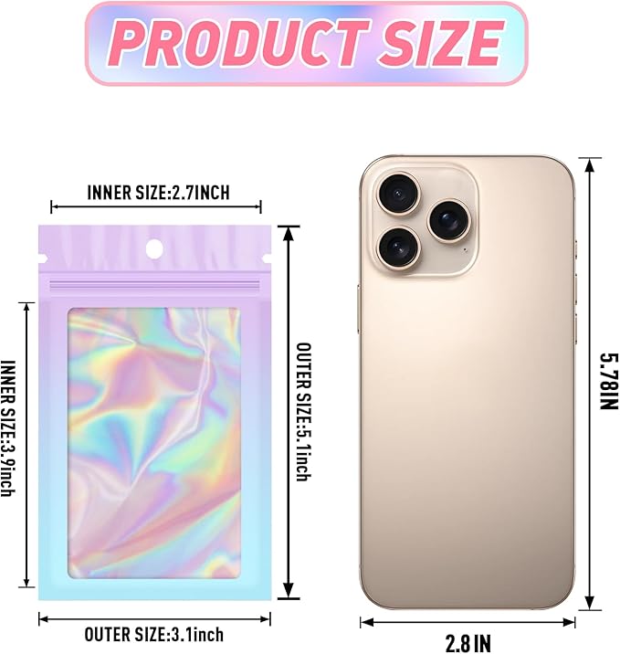 Funfery 100 Pack Mylar Holographic Bags, Packaging Bag - Image 2