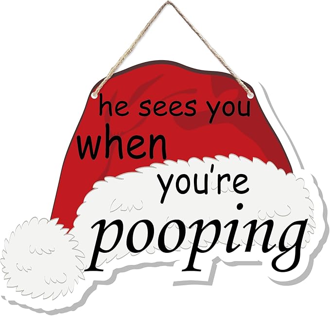 Funny Christmas Wooden Sign, Novelty Humor Xmas Hanging Sign Wall Decor by CGBHW