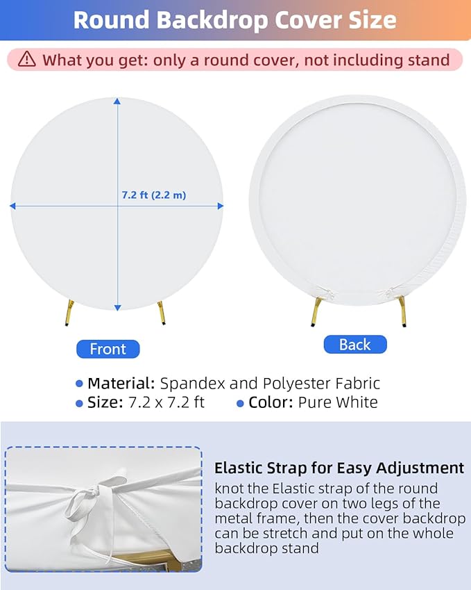 HEMMOTOP 7.2x7.2 ft Round Backdrop Cover White, Circle Arch Stand Cover - Image 4