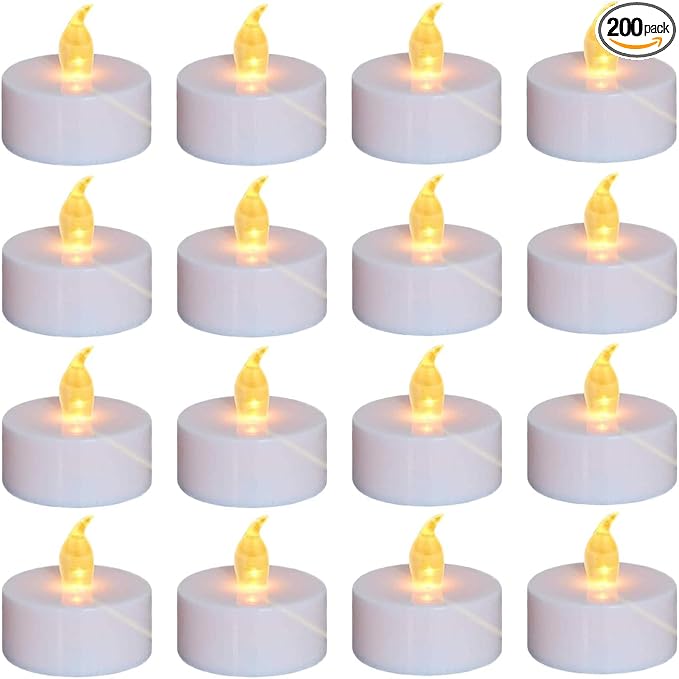 Tea Lights, Flickering WarmYellow, 200 Hours Battery-Powered Tea Light by NanciaFlamelesscandles