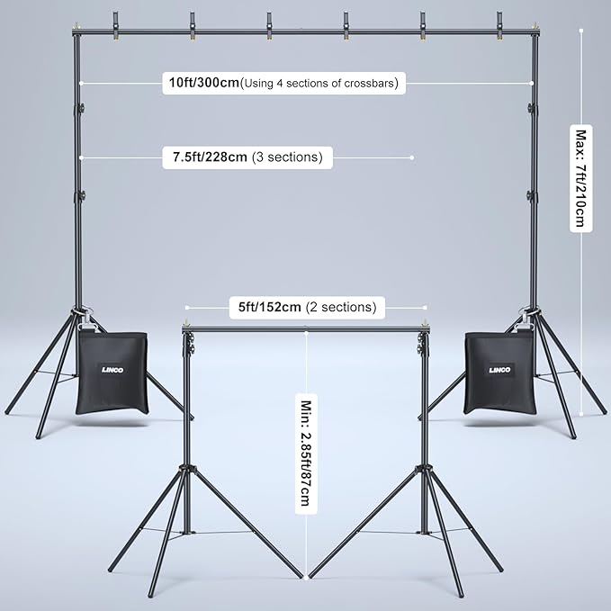 LINCO Backdrop Stand for Parties Kit 10x7 ft Adjustable Back Drop Photography - Image 2