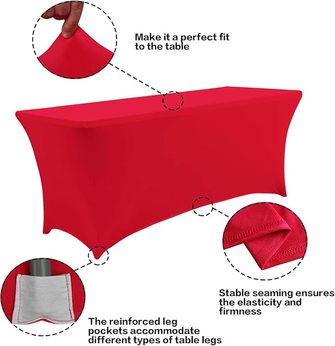 IVAPUPU 2 Pack 4FT Table Cloth for Rectangular Fitted Events Stretch Red Table - Image 2