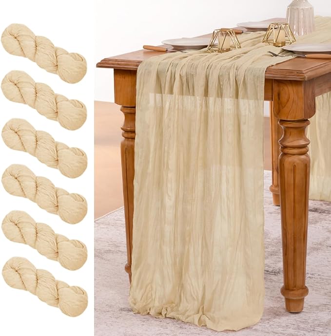 MLMW 6 Pack Champagne Gold Table Runner Cheesecloth Boho Gauze Rustic Cheese by MLMW
