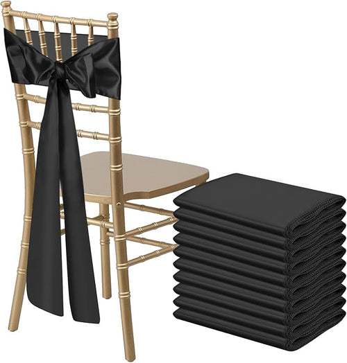10 PCS Black Satin Chair Sashes Bows Universal Chair Ribbon Ties Back Sash by LooksForwardtoSeeingYou