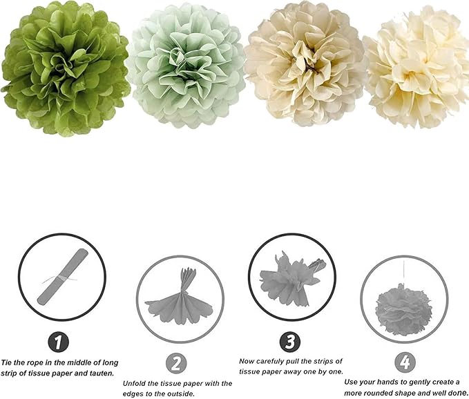We Moment Olive Sage Green Cream Ivory Tan Tissue Paper Pom Poms Party - Image 3