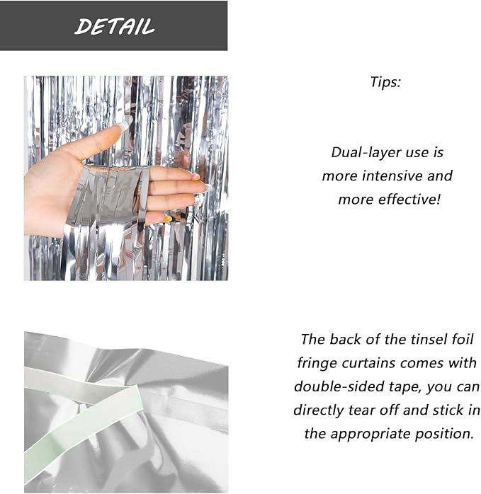 Silver Foil Fringe Curtain 3.3×8.3FT 2 Packs, Metallic Tinsel Curtains Party - Image 3