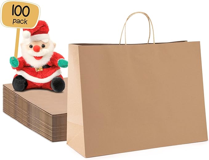METRONIC Large Paper Bags With Handles 16x6x12 100pc, Shopping Gift Bags Bulk by METRONIC
