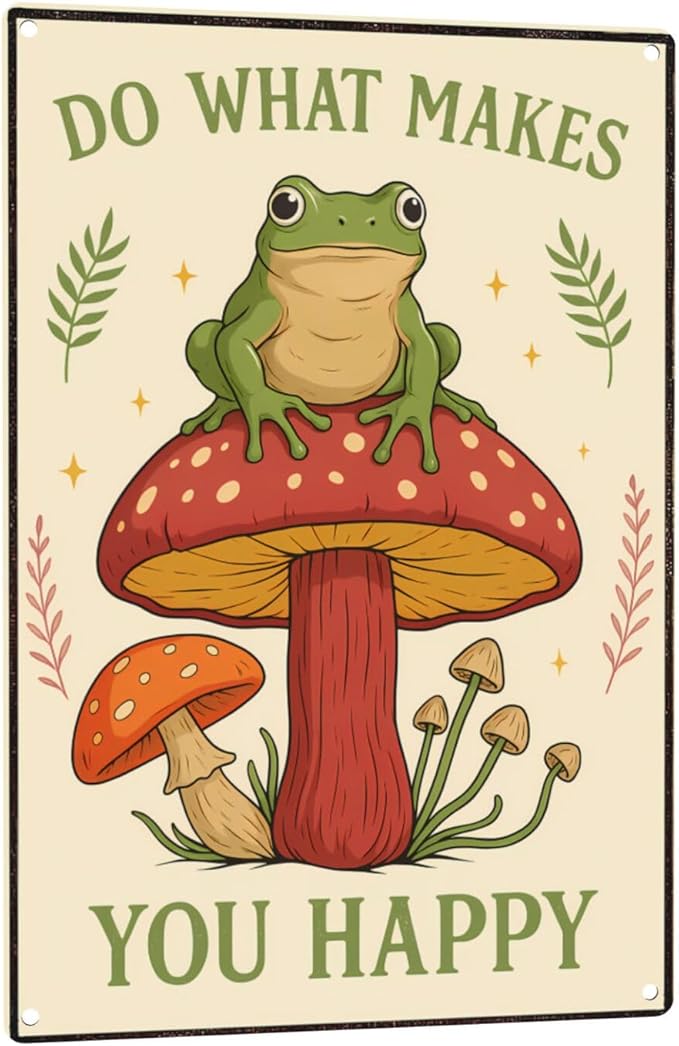 Funny Frog on Mushroom Metal Sign by Unknown