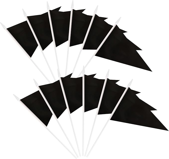 12 Pack Black Pennant Flags Small Mini Hand Held Solid Color Pennant On Sticks by tibijoy