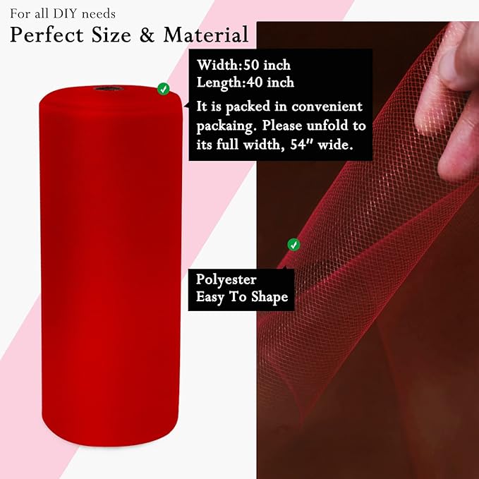 Red Tulle Fabric Rolls 54 Inch by 40 Yards Tulle Bolt Spool - Image 2