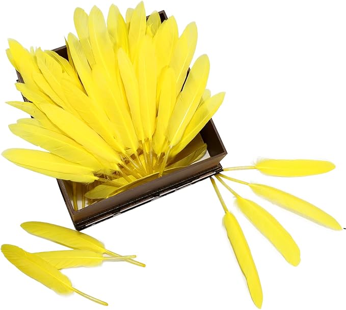 FeelfunFeather 120pcs Yellow Goose Cochettes Feather Natural Bulk 4-6 inch - Image 4