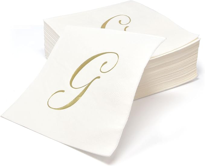Gift Boutique 100 Gold Monogram Cocktail Napkins Letter G Disposable Paper Pack - Image 2