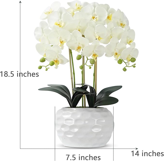 Orchid Artificial Flowers with White Vase Large Silk Faux Phalaenopsis Flowers - Image 2