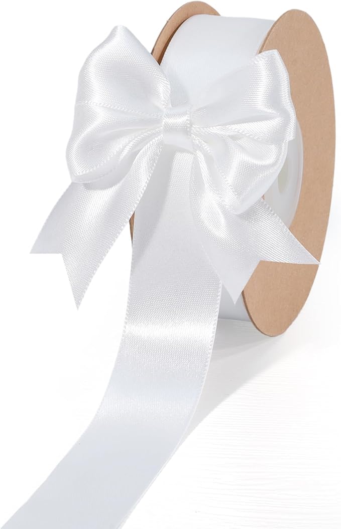 LaRibbons White Ribbon 1 Inch 25 Yards Luxury Double Faced White Silk Ribbon by LaRibbons