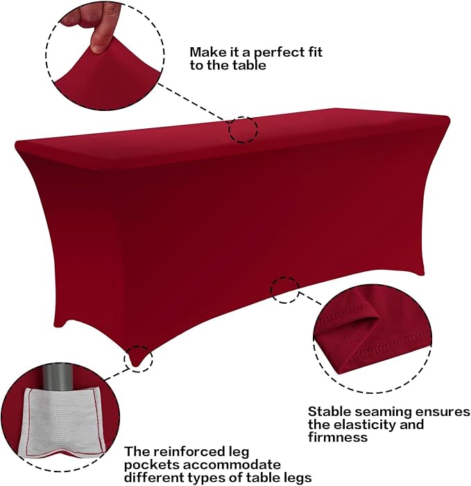 IVAPUPU 6FT Table Cloth for Rectangular Fitted Events Stretch Burgundy Table - Image 2