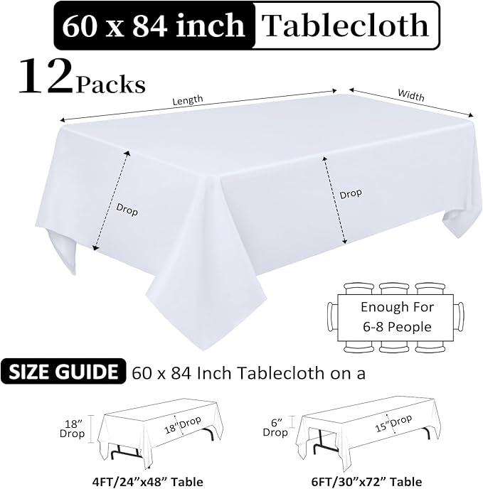 12 Pack White Table Cloth 60 x 84 Inch Rectangular Tablecloths - Image 2