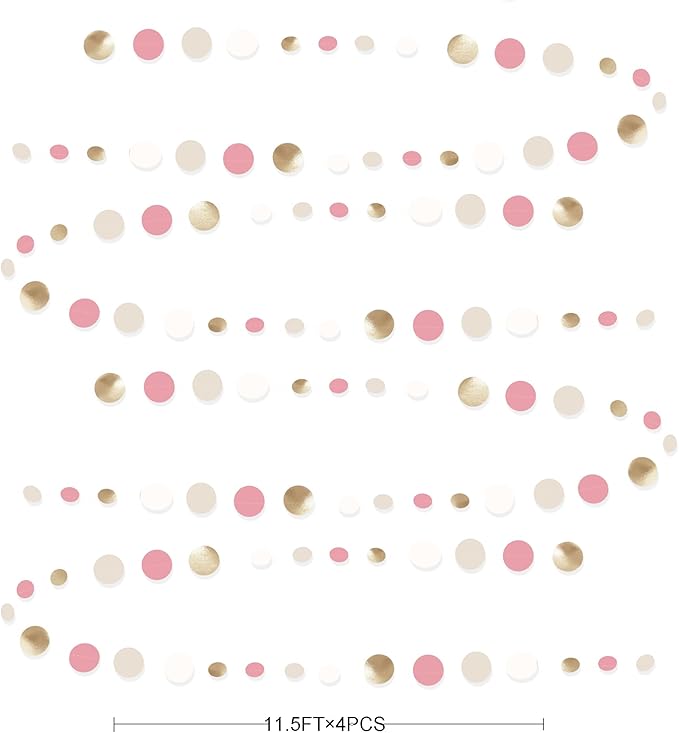 Champagne Gold Dusty Pink Decorations Circle Dots Garland Gold Pink Nude - Image 2