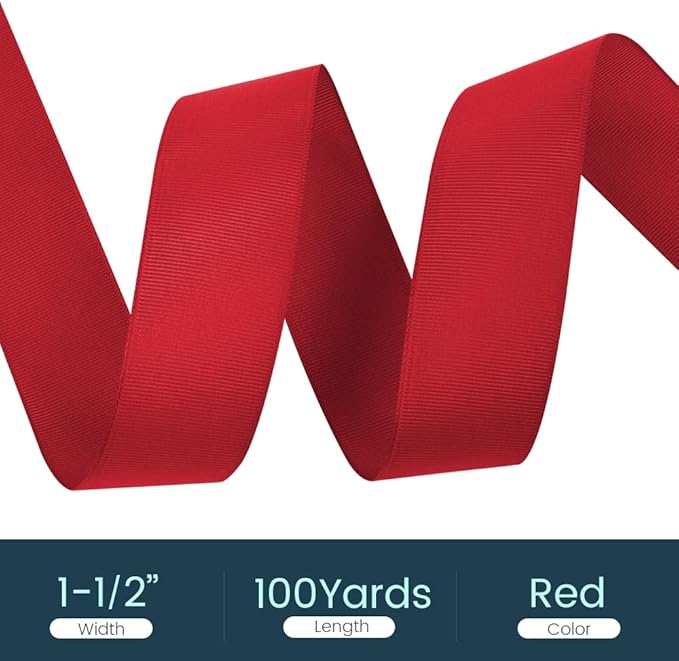 1-1/2" X 100 Yards Red Grosgrain Ribbon, Premium Grosgrain Ribbon - Image 2