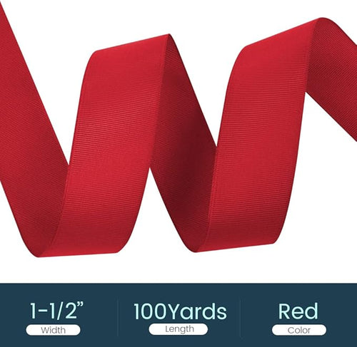 1-1/2" X 100 Yards Red Grosgrain Ribbon, Premium Grosgrain Ribbon - Image 2